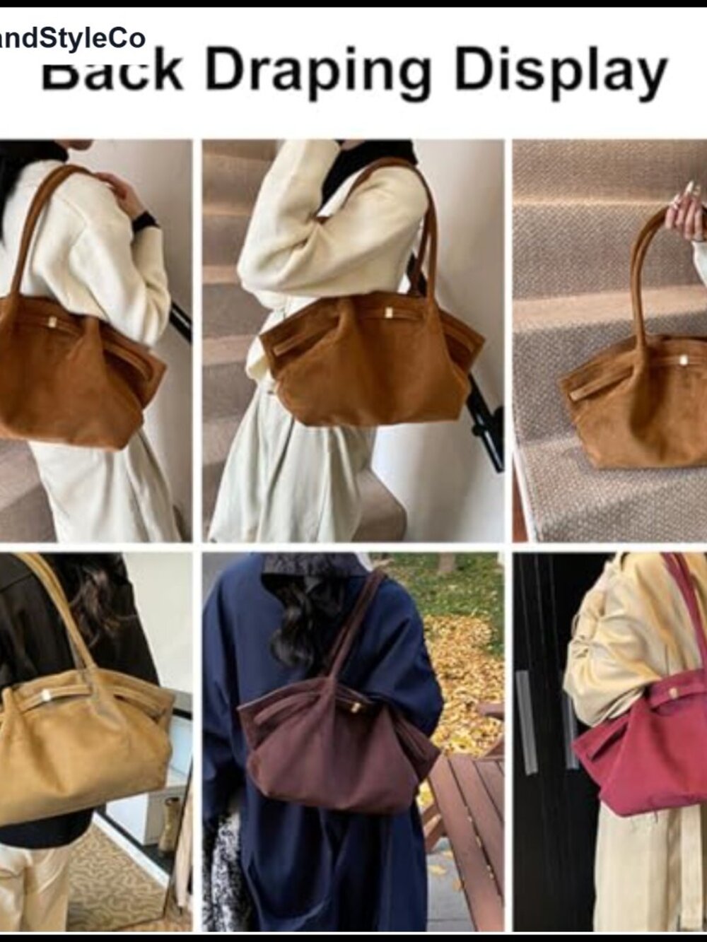 Faux Suede Vintage Tote Bag Large Capacity Shoulder Work Handbag - Picture 5 of 6